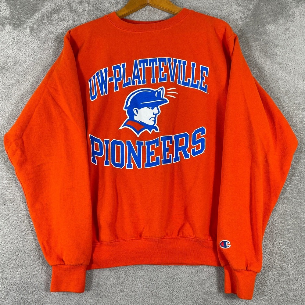 UW-Platteville Pioneers Champion Sweatshirt Mens Small Orange NCAA College Logo